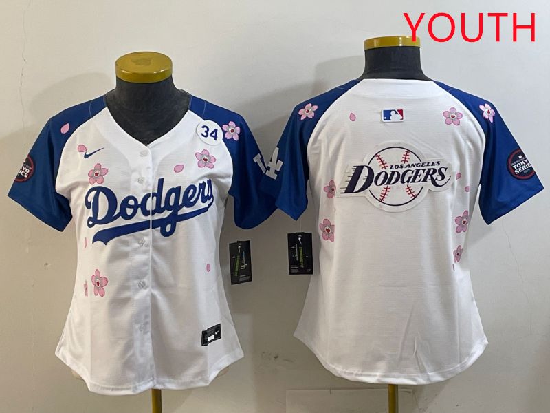 Youth Los Angeles Dodgers Blank White Blue Sakura Edition 2025 Nike MLB Jersey style 28